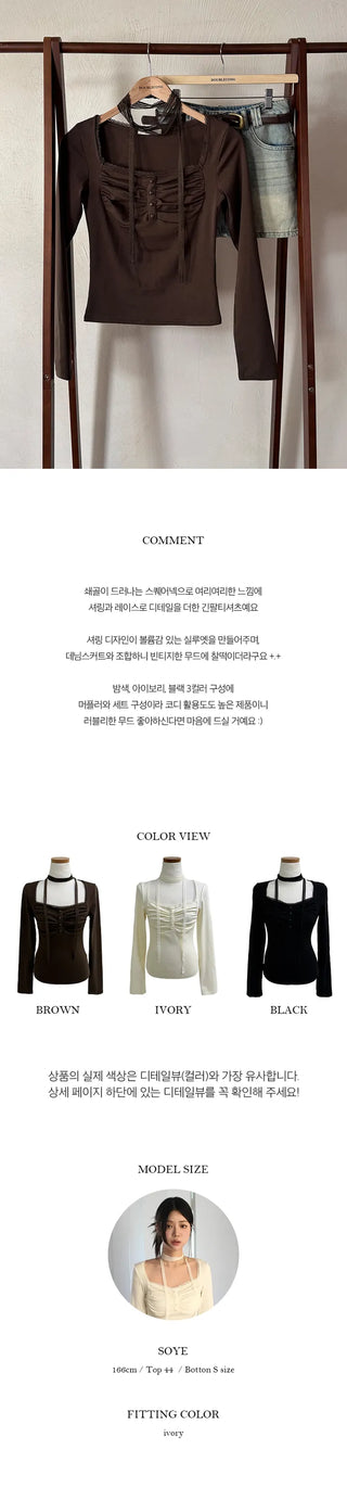 Dune Lace Shirring Long Sleeve T Shirt