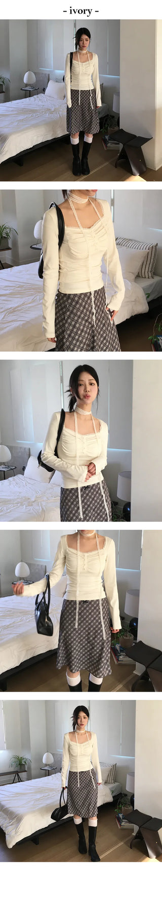 Dune Lace Shirring Long Sleeve T Shirt