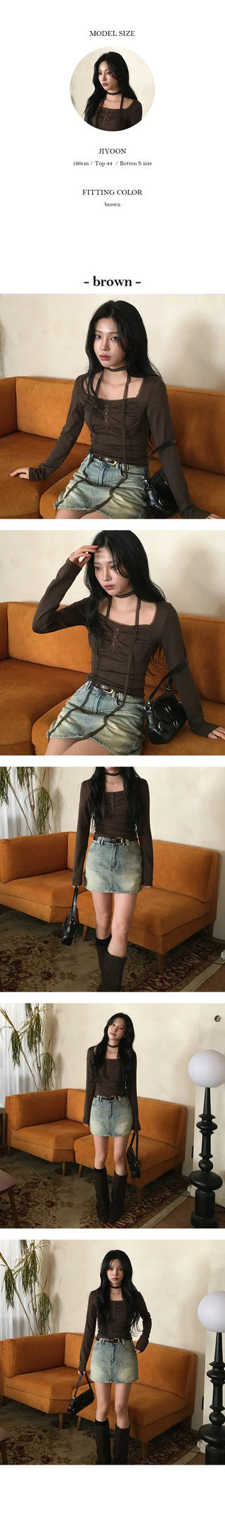 Dune Lace Shirring Long Sleeve T Shirt