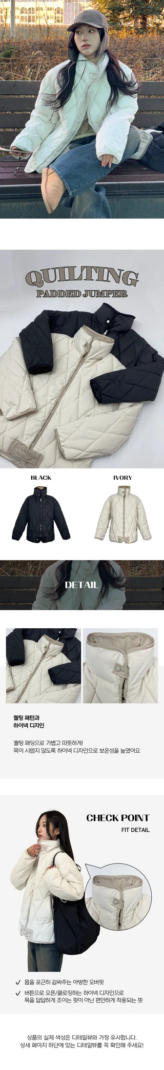 High neck quilted padded jumper