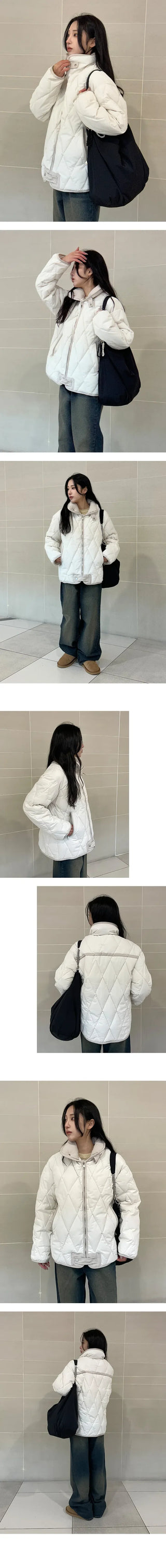 High neck quilted padded jumper