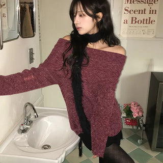 Samin Wool Mohair Vintage Off Shoulder Knit