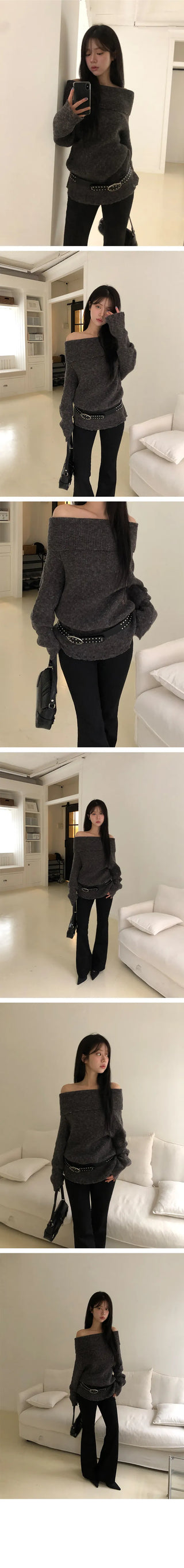 Samin Wool Mohair Vintage Off Shoulder Knit