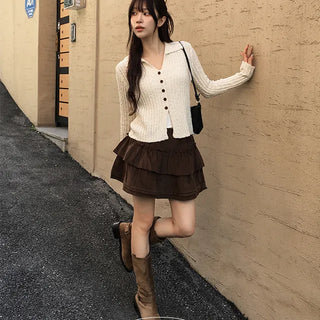 Velour Collar Golji Cardigan