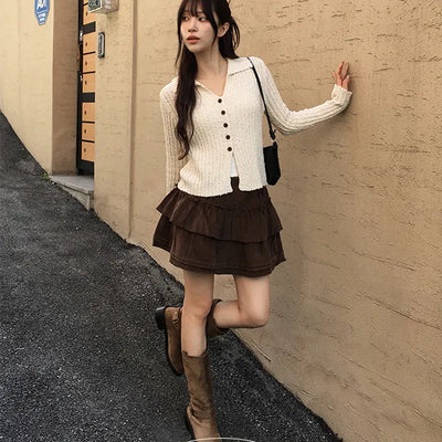 Velour Collar Golji Cardigan