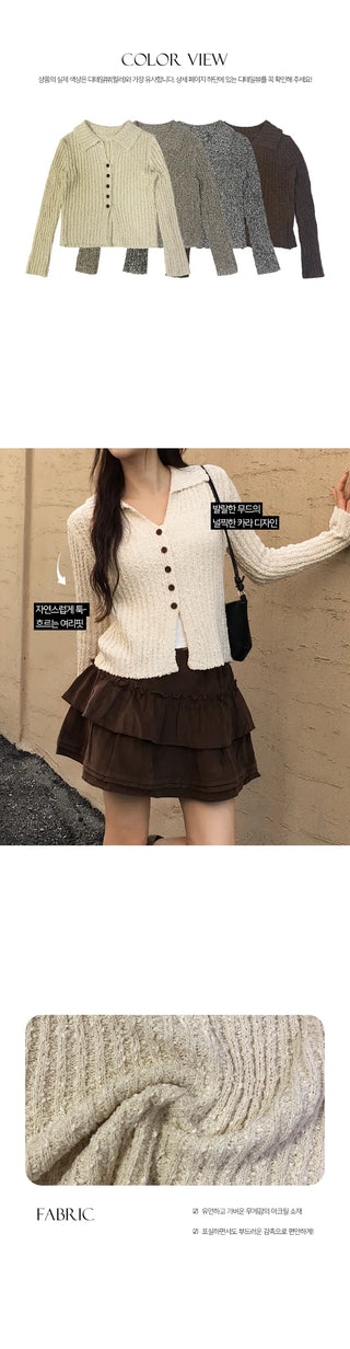 Velour Collar Golji Cardigan