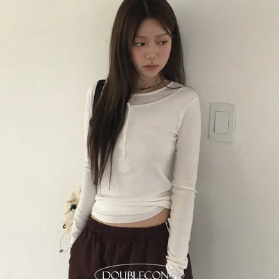 Layered button round long sleeve