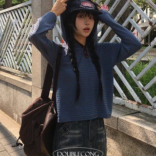 Hako button hooded single breasted long sleeved top