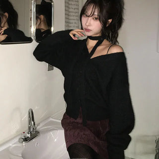 Benny muffler V neck knit cardigan set