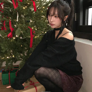 Benny muffler V neck knit cardigan set