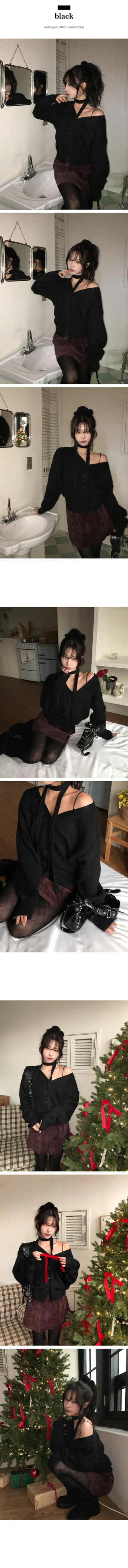 Benny muffler V neck knit cardigan set