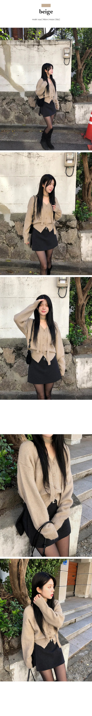 Benny muffler V neck knit cardigan set