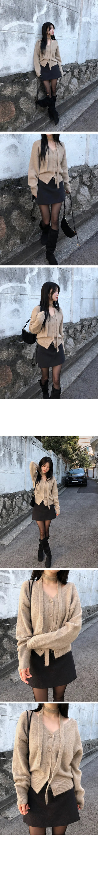 Benny muffler V neck knit cardigan set