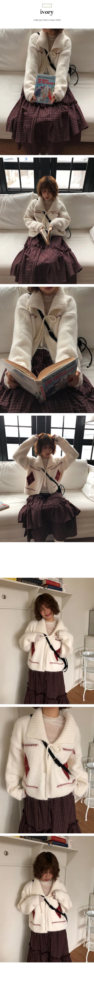 Carol Wool Nordic Ribbon Bolero Knit Cardigan
