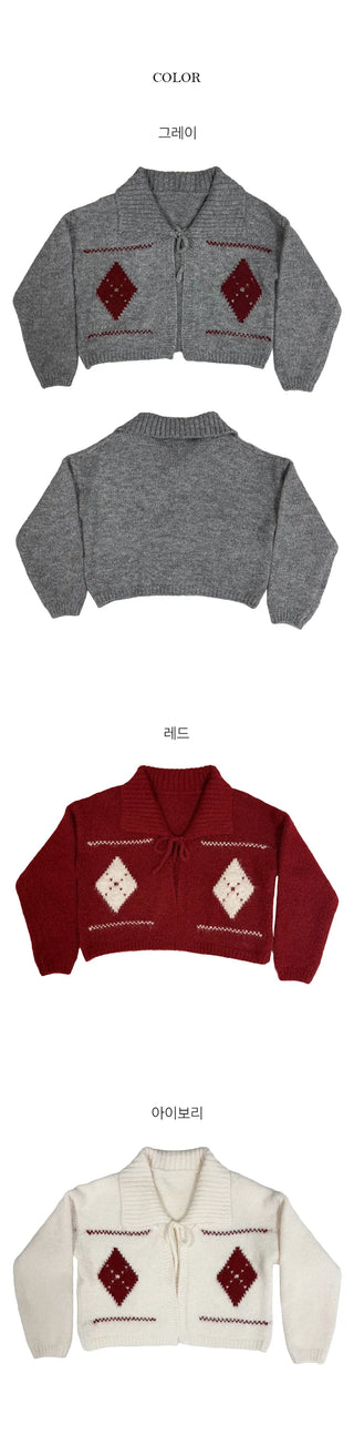 Carol Wool Nordic Ribbon Bolero Knit Cardigan
