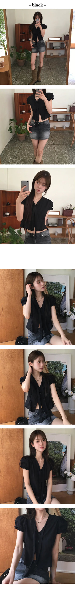 Tie Sleeve Ruffle Blouse