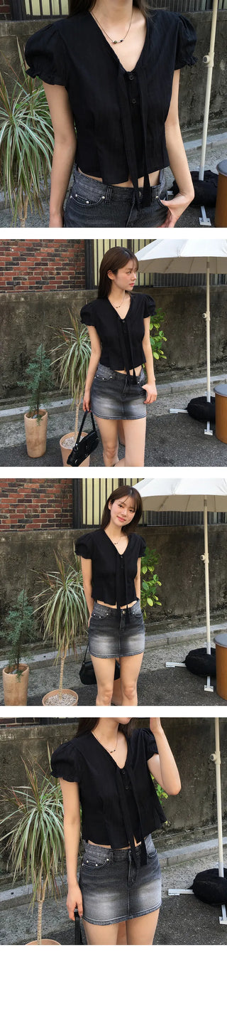 Tie Sleeve Ruffle Blouse
