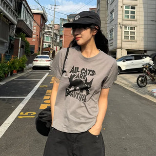 Cats Round Crop Short Sleeve T Shirt