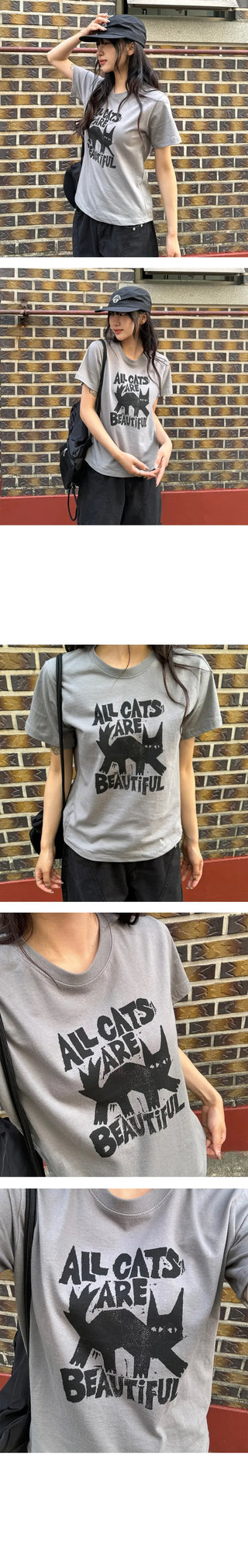 Cats Round Crop Short Sleeve T Shirt