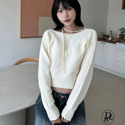 Rosha Unbalanced Off Shoulder Tie Knit