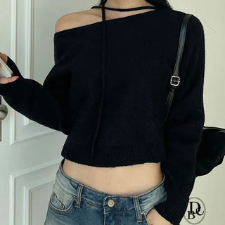 Rosha Unbalanced Off Shoulder Tie Knit