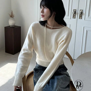 Rosha Unbalanced Off Shoulder Tie Knit