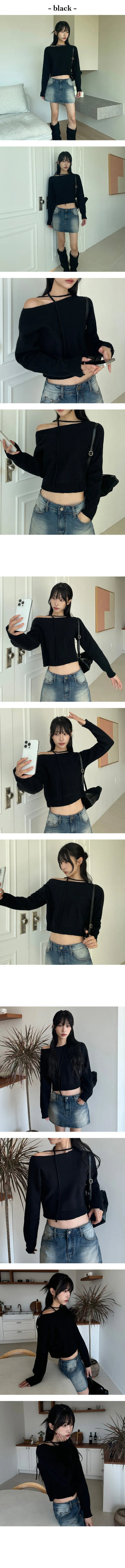 Rosha Unbalanced Off Shoulder Tie Knit