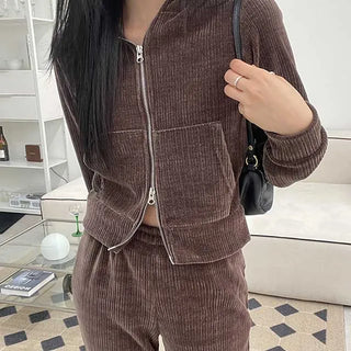 Corduroy Two Way Hooded Zip Up