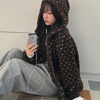 Shuko Heart Poggle Fleece Hooded Quilted Jumper