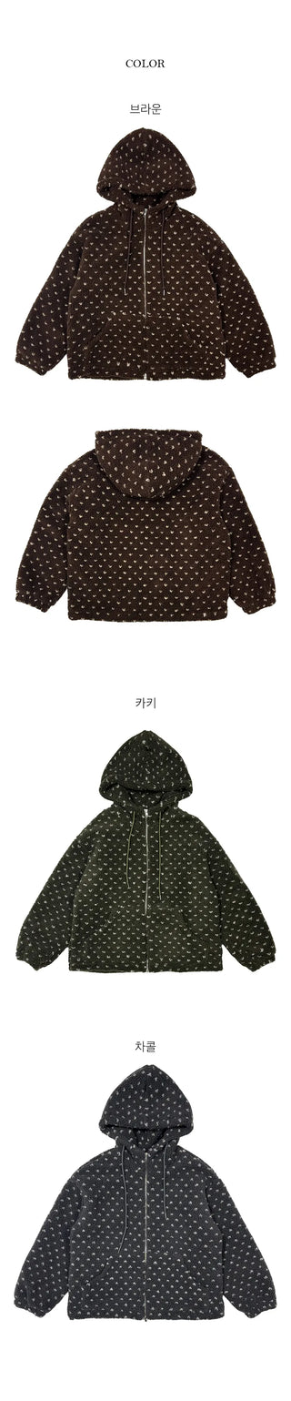 Shuko Heart Poggle Fleece Hooded Quilted Jumper