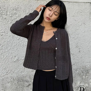 Sleeveless Vest Cardigan Set