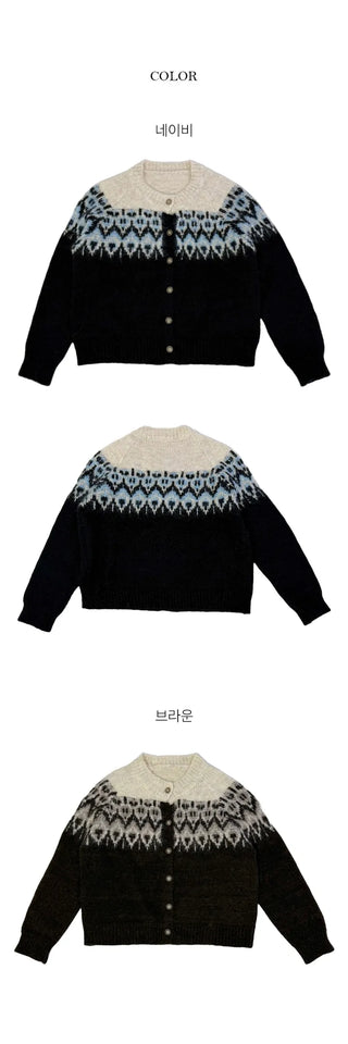 Deep Nordic Button Cardigan