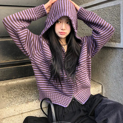 Vivic Knit Crop Hooded Zip Up