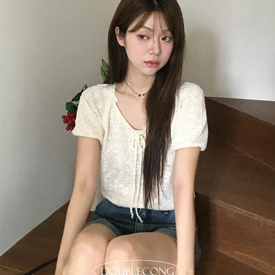 Unneck Front Ribbon A Line Knit