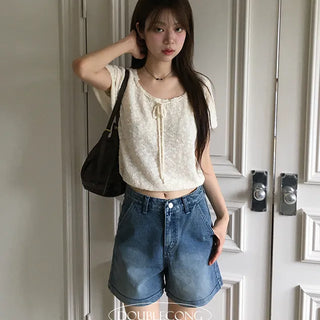 Unneck Front Ribbon A Line Knit