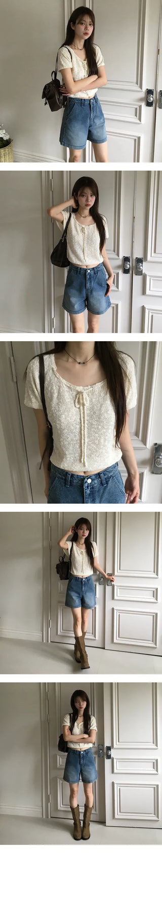 Unneck Front Ribbon A Line Knit