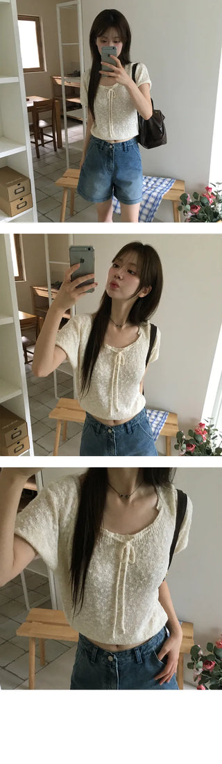 Unneck Front Ribbon A Line Knit