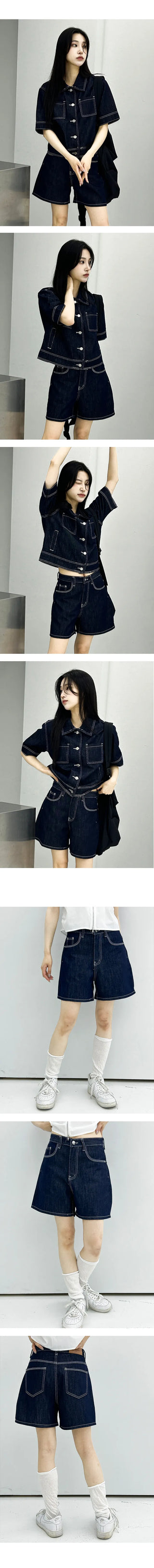 Casual Denim Two Piece Shorts