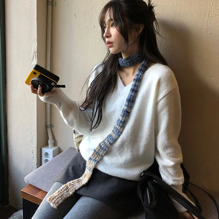 Yuk Color Mix Long Knit Muffler