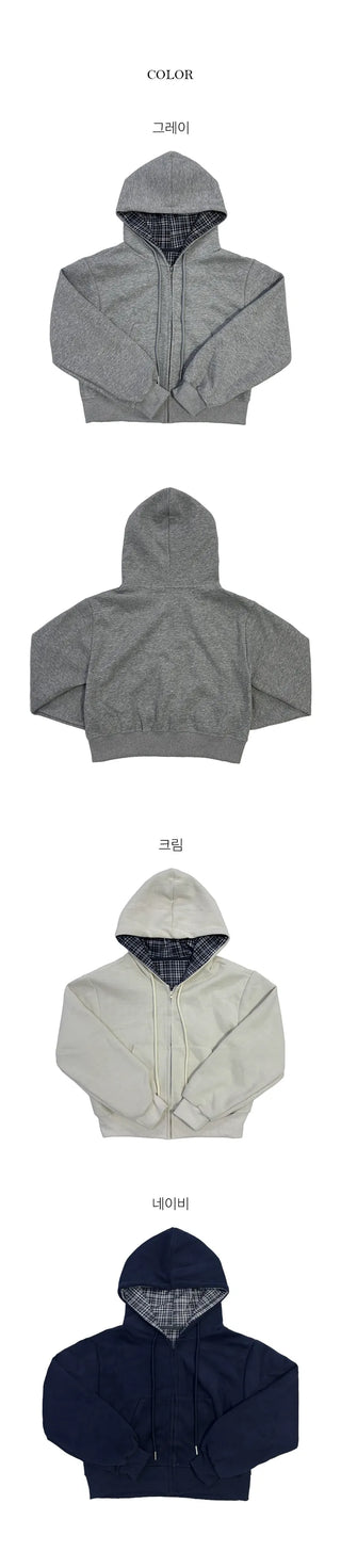 Cloud Check Point Crop Hooded Zip up