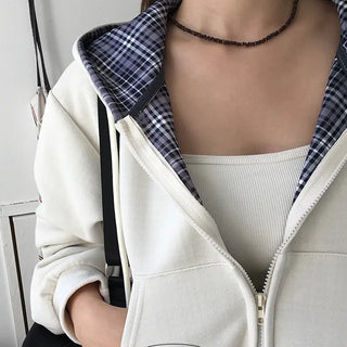 Cloud Check Point Crop Hooded Zip up