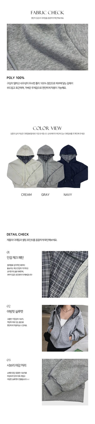 Cloud Check Point Crop Hooded Zip up