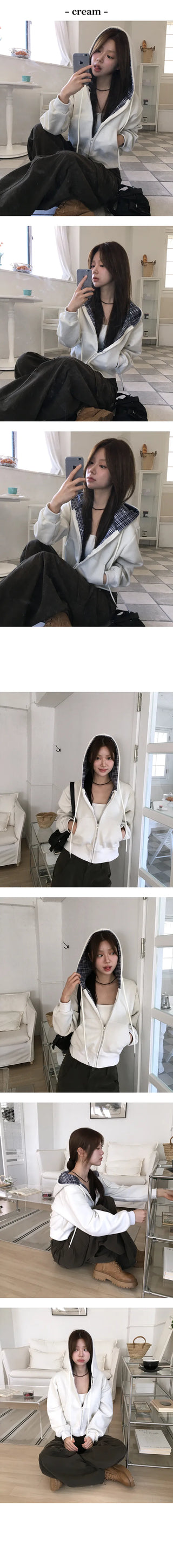 Cloud Check Point Crop Hooded Zip up