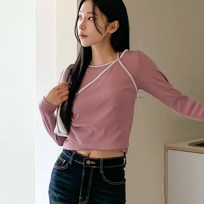 Ridge Side Shirring Halter Long Sleeve T Shirt