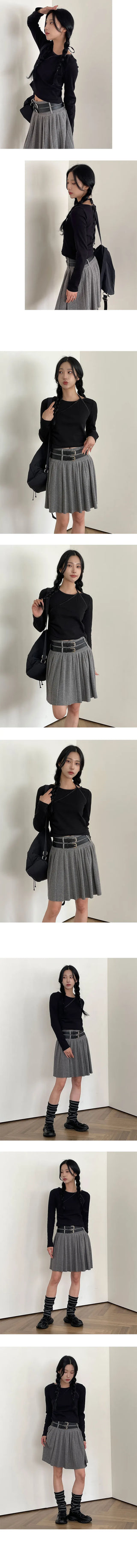 Ridge Side Shirring Halter Long Sleeve T Shirt