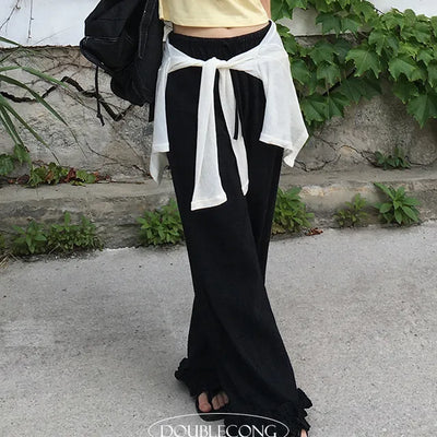 Checked Hem Frill Pants