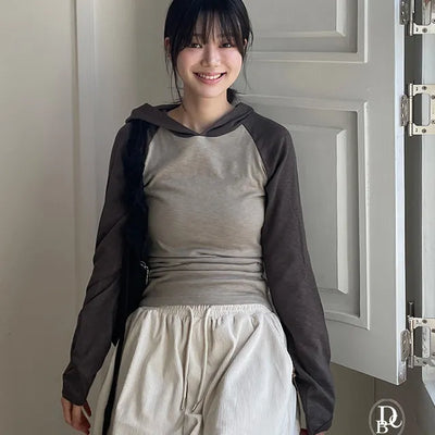 Rahu Side Shirring String Color Block Hoodie
