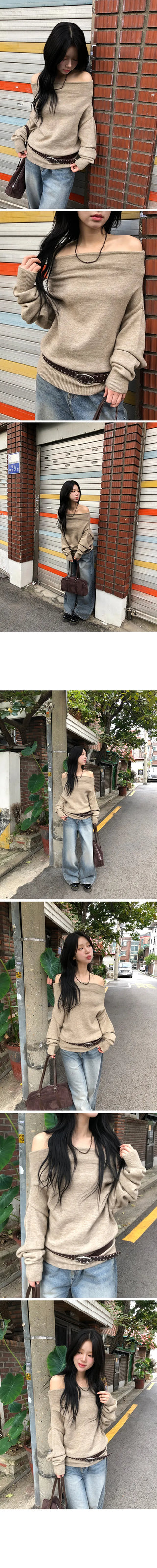Liz Shirring Off Shoulder Knit