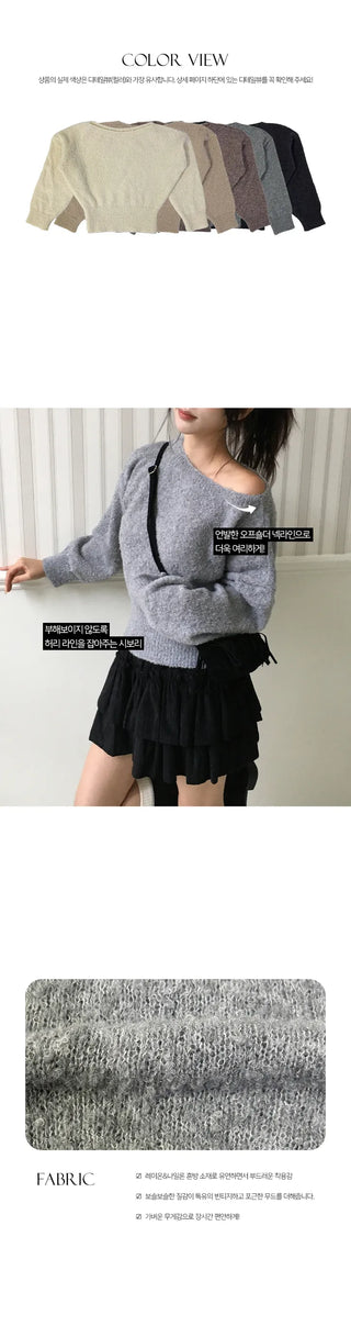 Lili Slim One Off Shoulder Boucle Knit