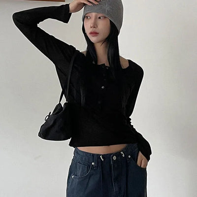 Loose fit see through sleeve long sleeved T shirt